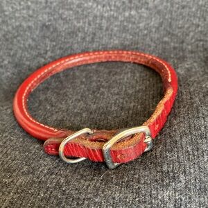 Red leather dog collar for small dog